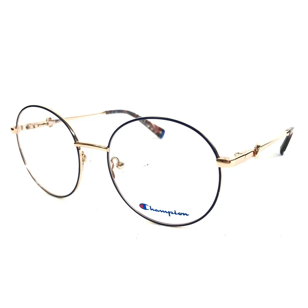 Champion Eyeglasses Frames REAL C02 Blue Rose Gold Round Wire Rim 54-18-135